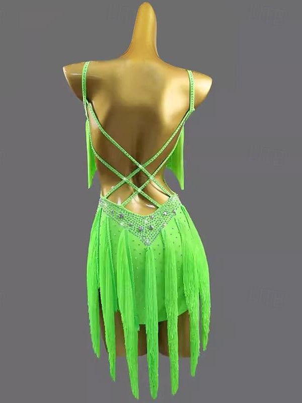 Danse Latine Danse Pompon Couleur Pure Épissage Femme Performance Sans Manches Chinlon Spandex