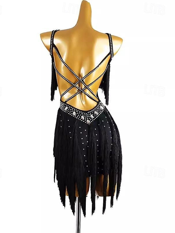 Danse Latine Danse Pompon Couleur Pure Épissage Femme Performance Sans Manches Chinlon Spandex