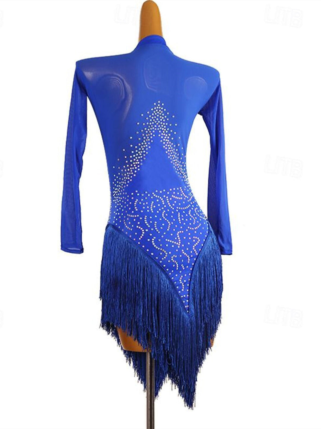 Robe de Danse Latine à Manches Longues en Élasthanne avec Cristaux/Strass pour Femme