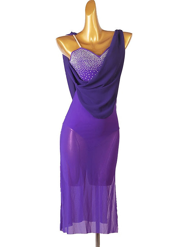 Robe De Danse Latine À Franges Et Pompons Pour Femme, Tenue D'Entraînement, Manches Longues, Maille Chinlon