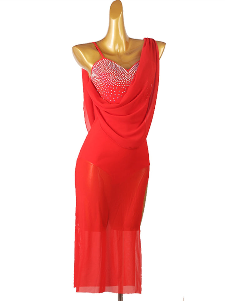 Robe De Danse Latine À Franges Et Pompons Pour Femme, Tenue D'Entraînement, Manches Longues, Maille Chinlon