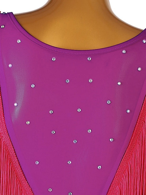 Danse Latine à Pampilles avec Cristaux/Strass pour Femmes, Tenue de Spectacle Quotidienne, Manches Longues, Élasthanne