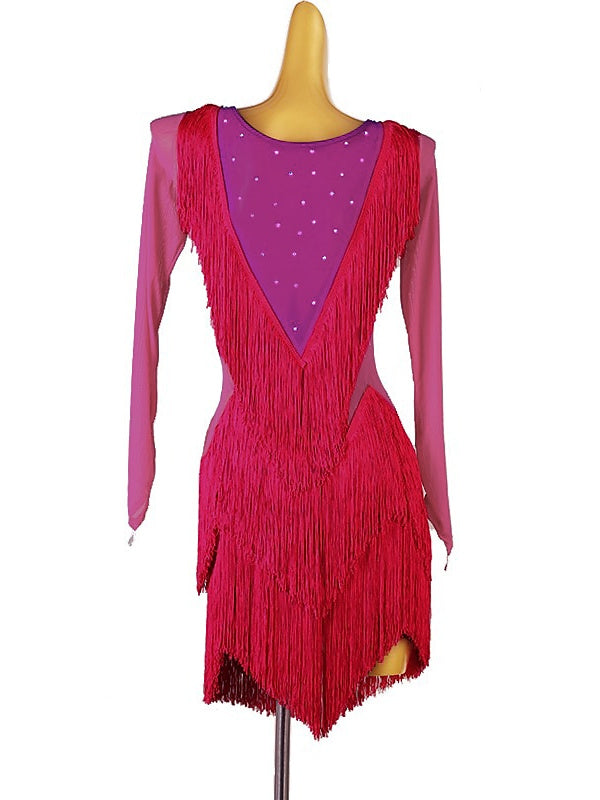Danse Latine à Pampilles avec Cristaux/Strass pour Femmes, Tenue de Spectacle Quotidienne, Manches Longues, Élasthanne