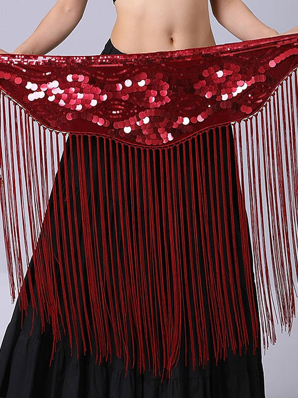 Danse Du Ventre Accessoires de Danse Ceinture Paillettes Cordon Gland Performance Entraînement Femme Haute Polyester Paillettes
