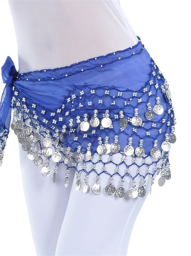 Accessoires pour le Ventre, Écharpe de Hanche de Danse, Pièce de Monnaie, Perles, Paillettes, Entraînement pour Femmes, Mousseline de Soie
