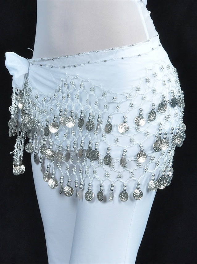 Accessoires pour le Ventre, Écharpe de Hanche de Danse, Pièce de Monnaie, Perles, Paillettes, Entraînement pour Femmes, Mousseline de Soie
