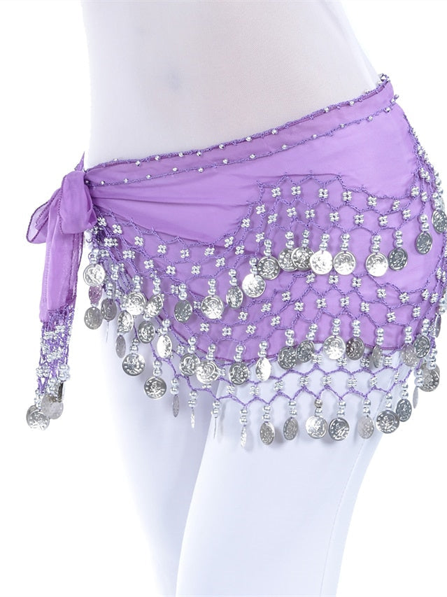 Accessoires pour le Ventre, Écharpe de Hanche de Danse, Pièce de Monnaie, Perles, Paillettes, Entraînement pour Femmes, Mousseline de Soie