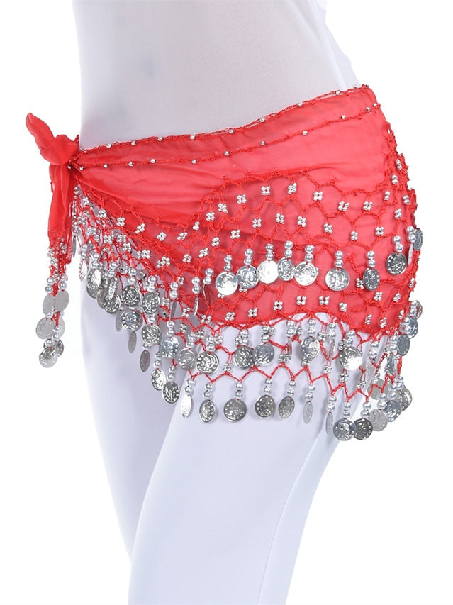 Accessoires pour le Ventre, Écharpe de Hanche de Danse, Pièce de Monnaie, Perles, Paillettes, Entraînement pour Femmes, Mousseline de Soie