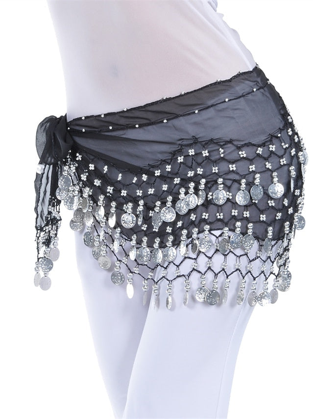 Accessoires pour le Ventre, Écharpe de Hanche de Danse, Pièce de Monnaie, Perles, Paillettes, Entraînement pour Femmes, Mousseline de Soie