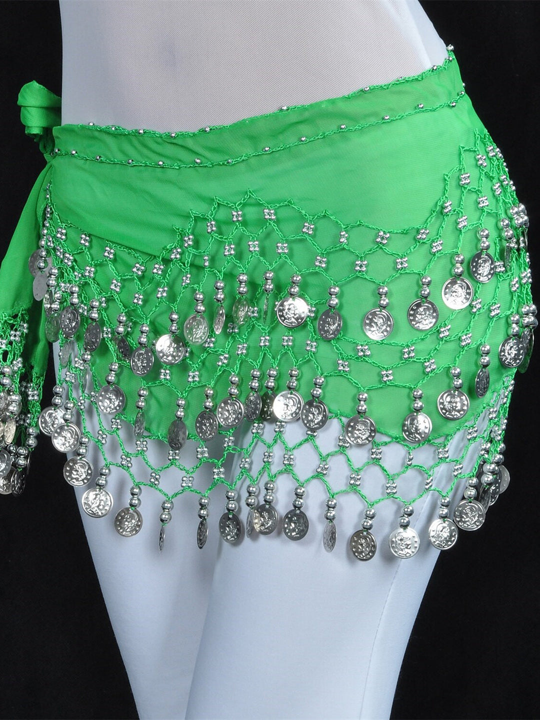 Accessoires pour le Ventre, Écharpe de Hanche de Danse, Pièce de Monnaie, Perles, Paillettes, Entraînement pour Femmes, Mousseline de Soie