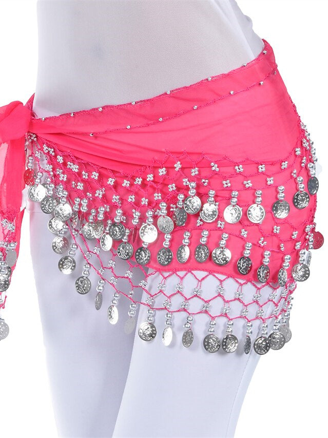 Accessoires pour le Ventre, Écharpe de Hanche de Danse, Pièce de Monnaie, Perles, Paillettes, Entraînement pour Femmes, Mousseline de Soie
