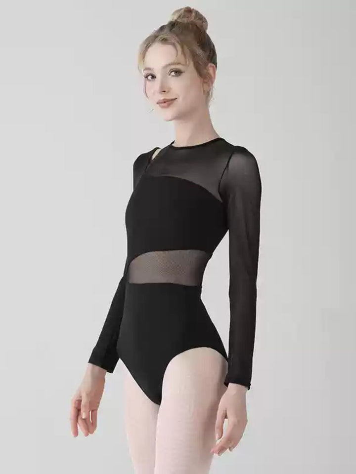 Justaucorps D'Entraînement en Tulle à Col Rond et Manches Longues pour le Ballet