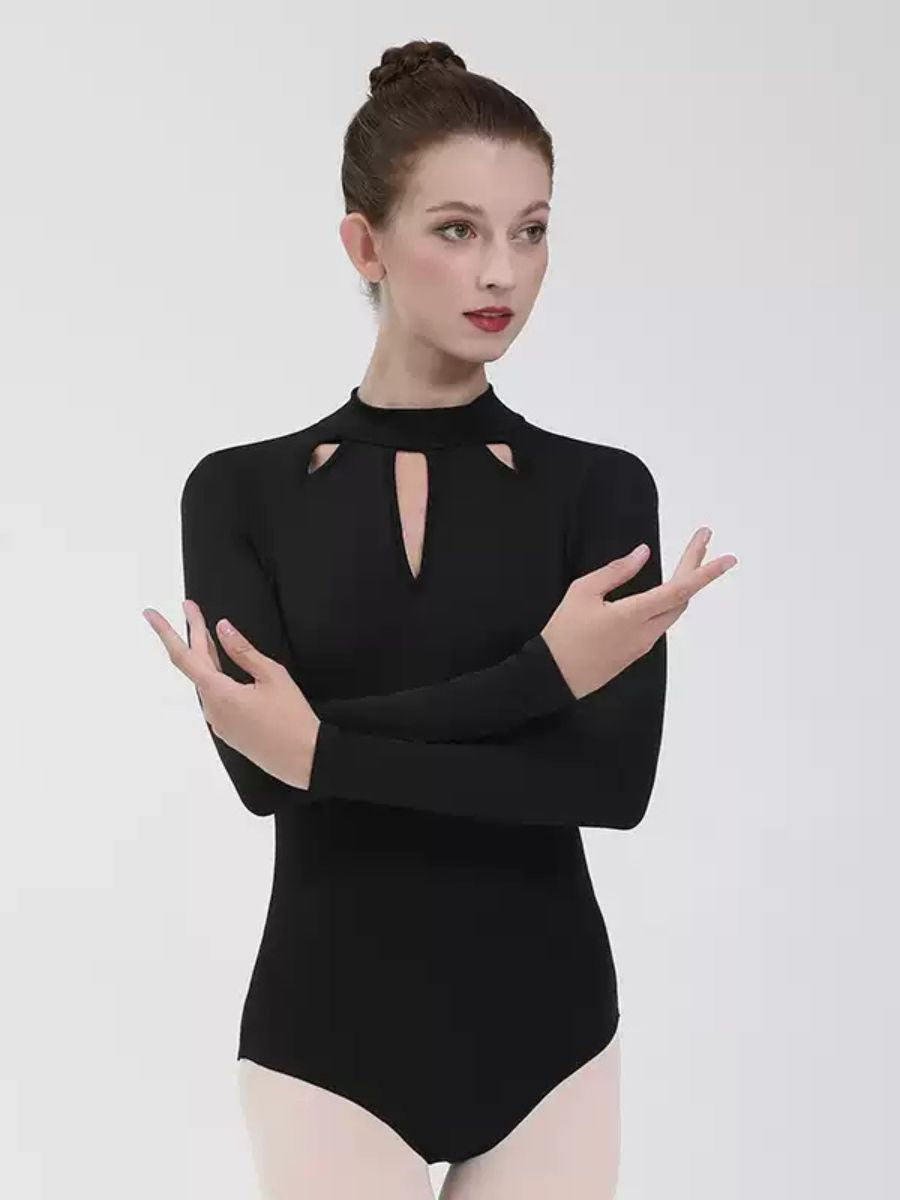 Justaucorps D'Entraînement Simple à Manches Longues et Col Licou pour Danse de Ballet