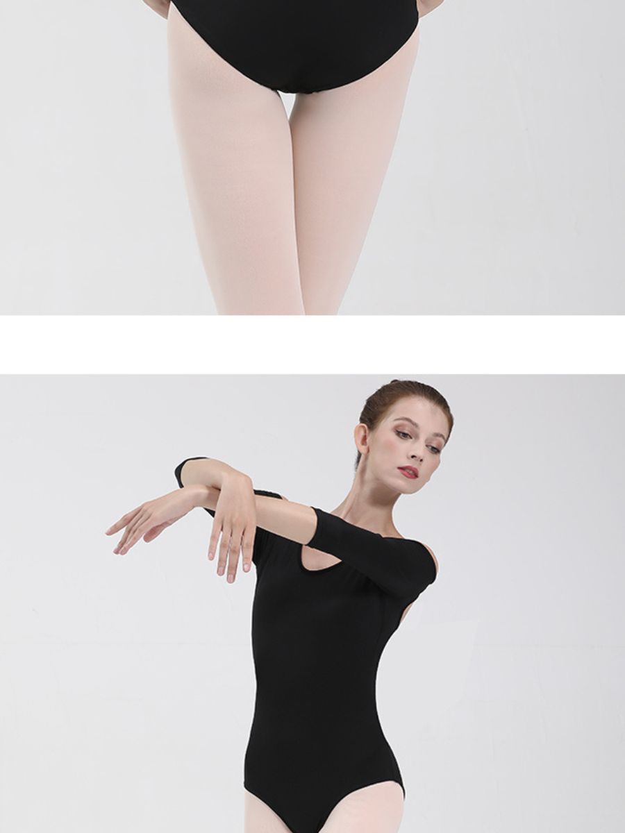 Combinaison D'Entraînement Basique de Danse de Ballet à Manches 3/4 et Col en V avec Dos Ouvert