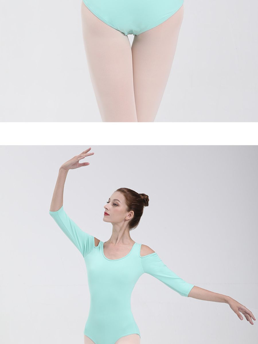 Combinaison D'Entraînement Basique de Danse de Ballet à Manches 3/4 et Col en V avec Dos Ouvert
