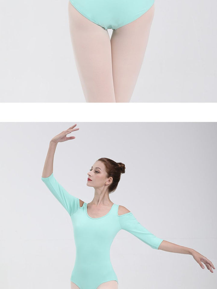 Combinaison D'Entraînement Basique de Danse de Ballet à Manches 3/4 et Col en V avec Dos Ouvert