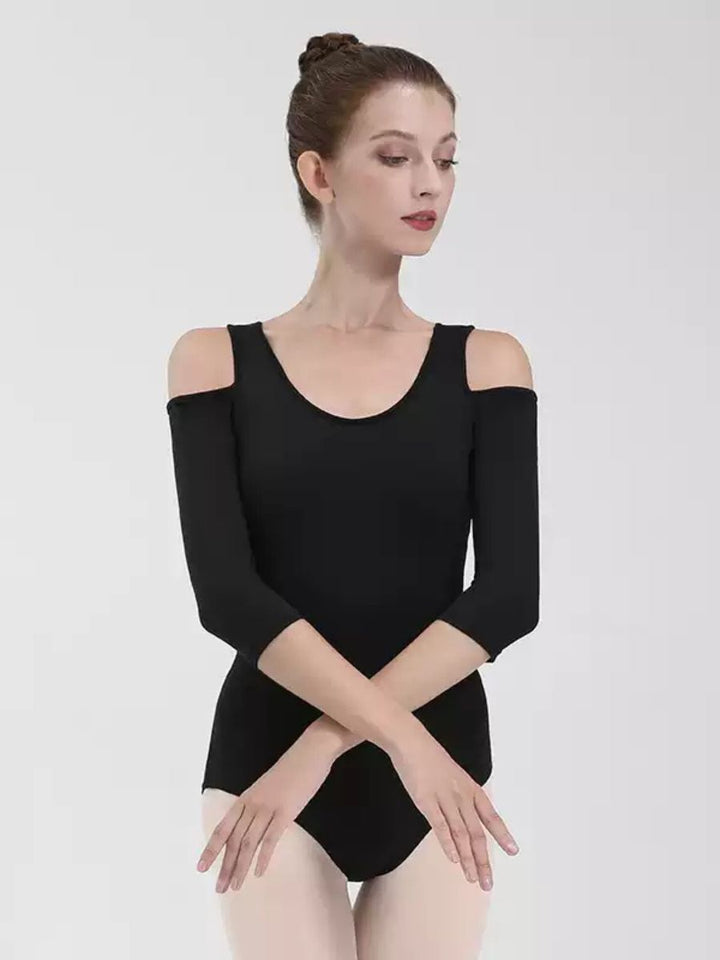 Combinaison D'Entraînement Basique de Danse de Ballet à Manches 3/4 et Col en V avec Dos Ouvert