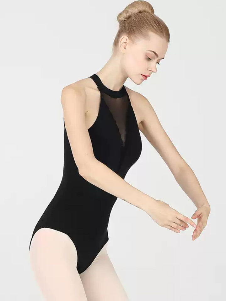 Combinaison de Ballet Sans Manches avec Dos Ouvert et Dos Nu pour Entraînement de Base de Danse Noire