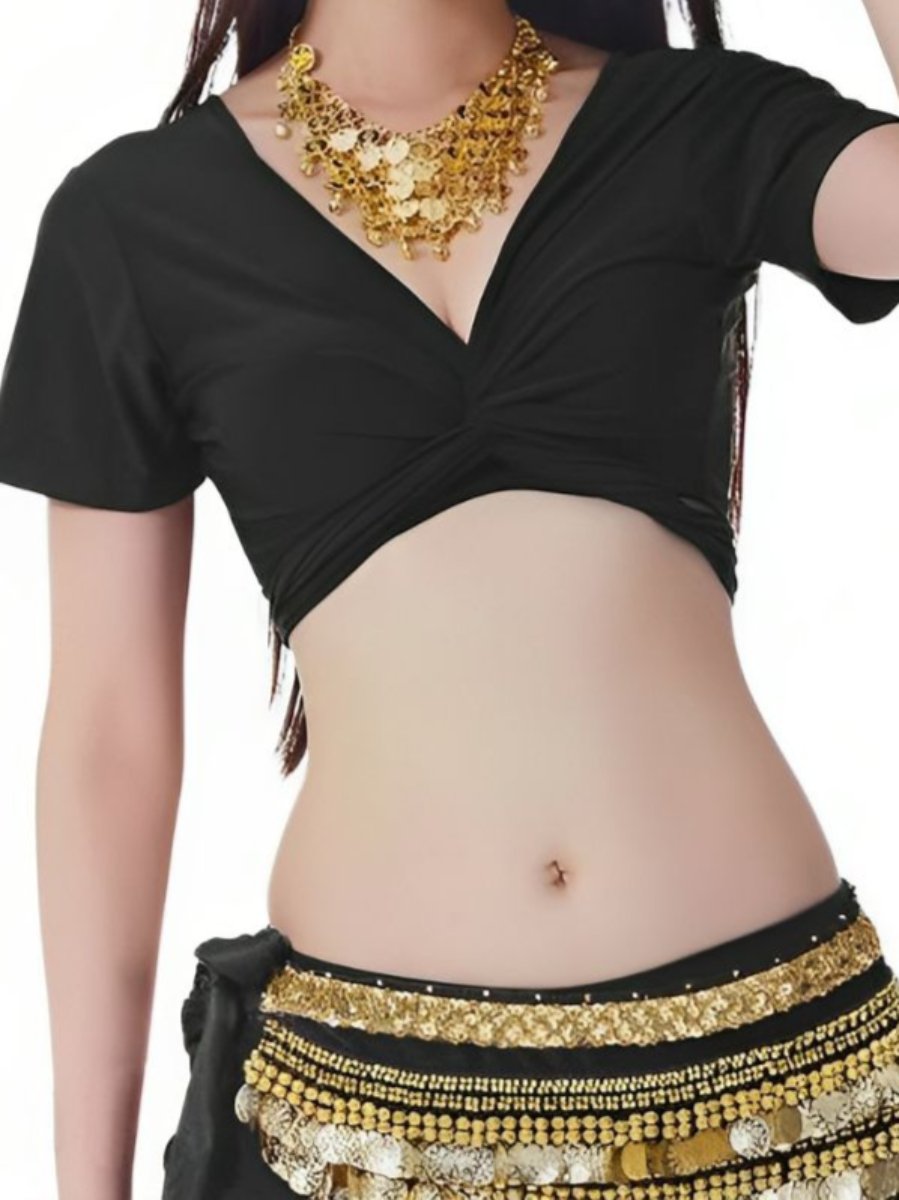 Costume de Danse Du Ventre à Manches Courtes avec Gilet Froncé et Cache-Cœur