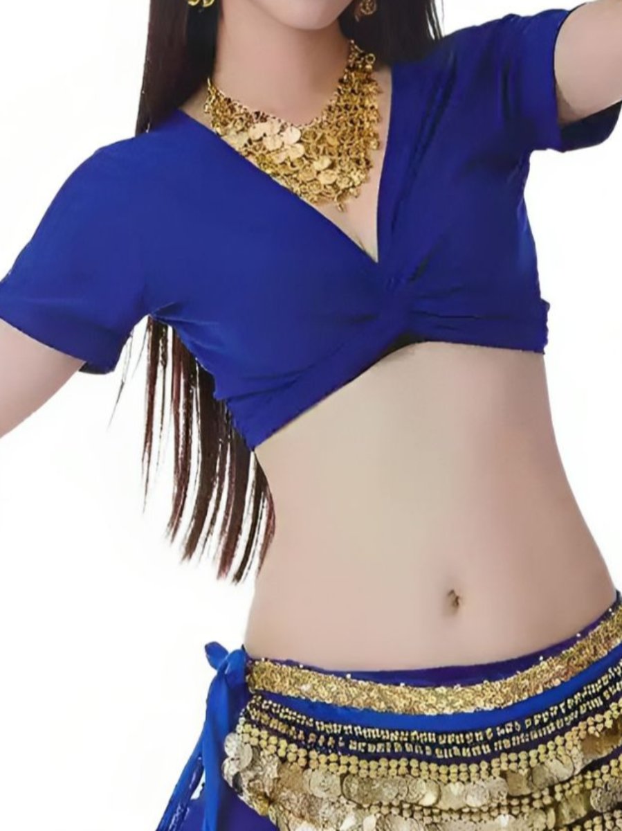 Costume de Danse Du Ventre à Manches Courtes avec Gilet Froncé et Cache-Cœur