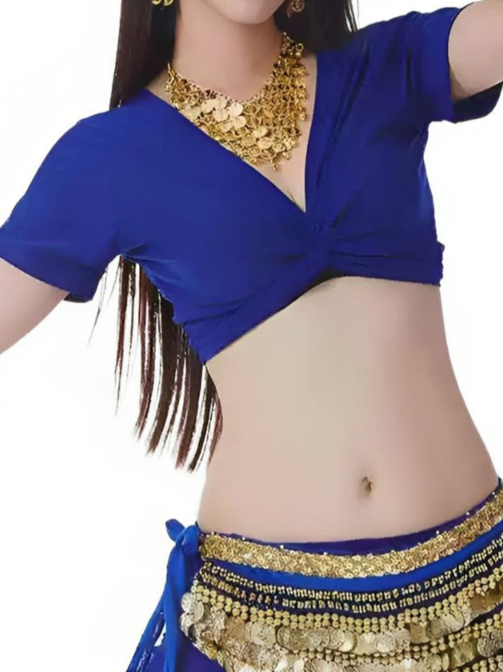 Costume de Danse Du Ventre à Manches Courtes avec Gilet Froncé et Cache-Cœur