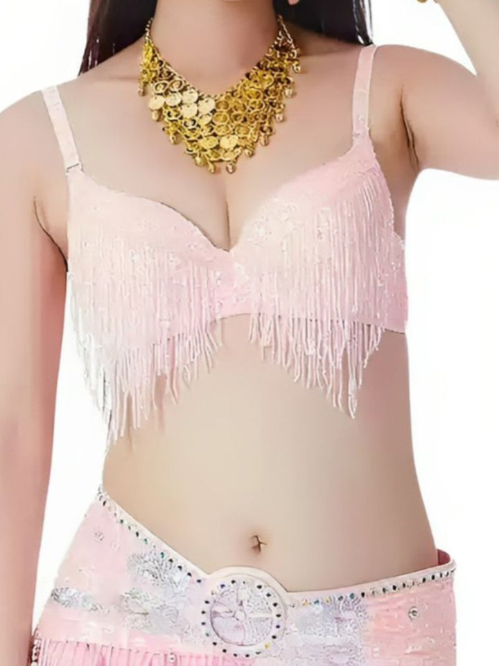 Soutien-Gorge Sans Manches à Bretelles Spaghetti avec Pompons et Strass