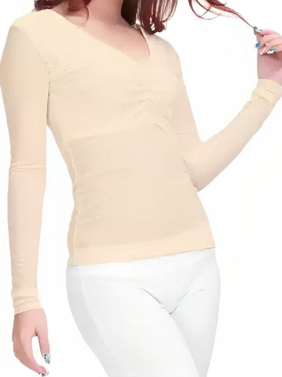 Costume de Danse Du Ventre à Col en V et Manches Longues Froncées avec Haut Long