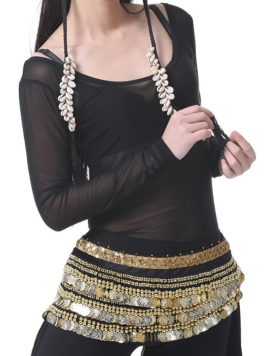 Costume de Danse Du Ventre Transparent à Manches Longues et Rondes