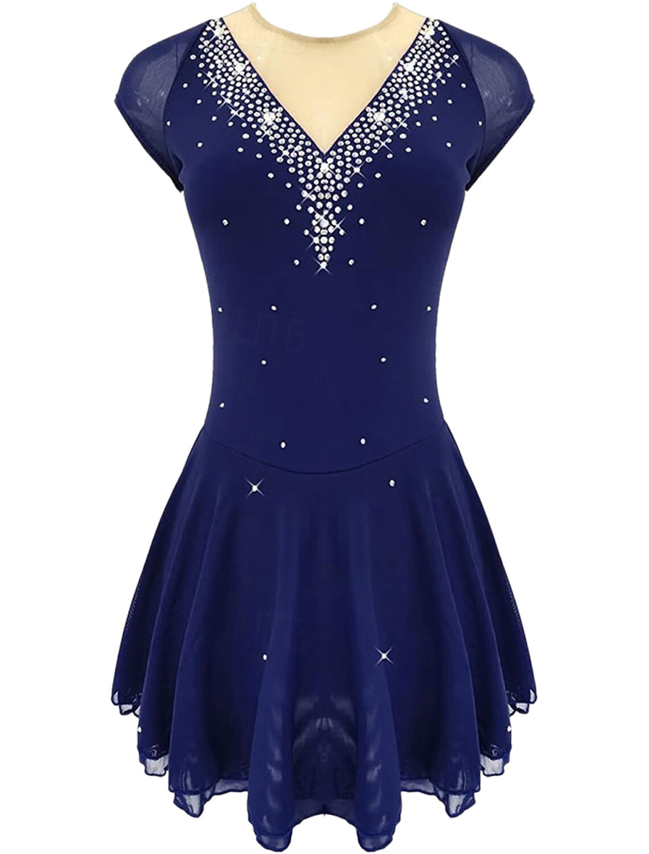 Robe D'Entraînement de Patinage Artistique à Manches Courtes pour Femmes et Filles