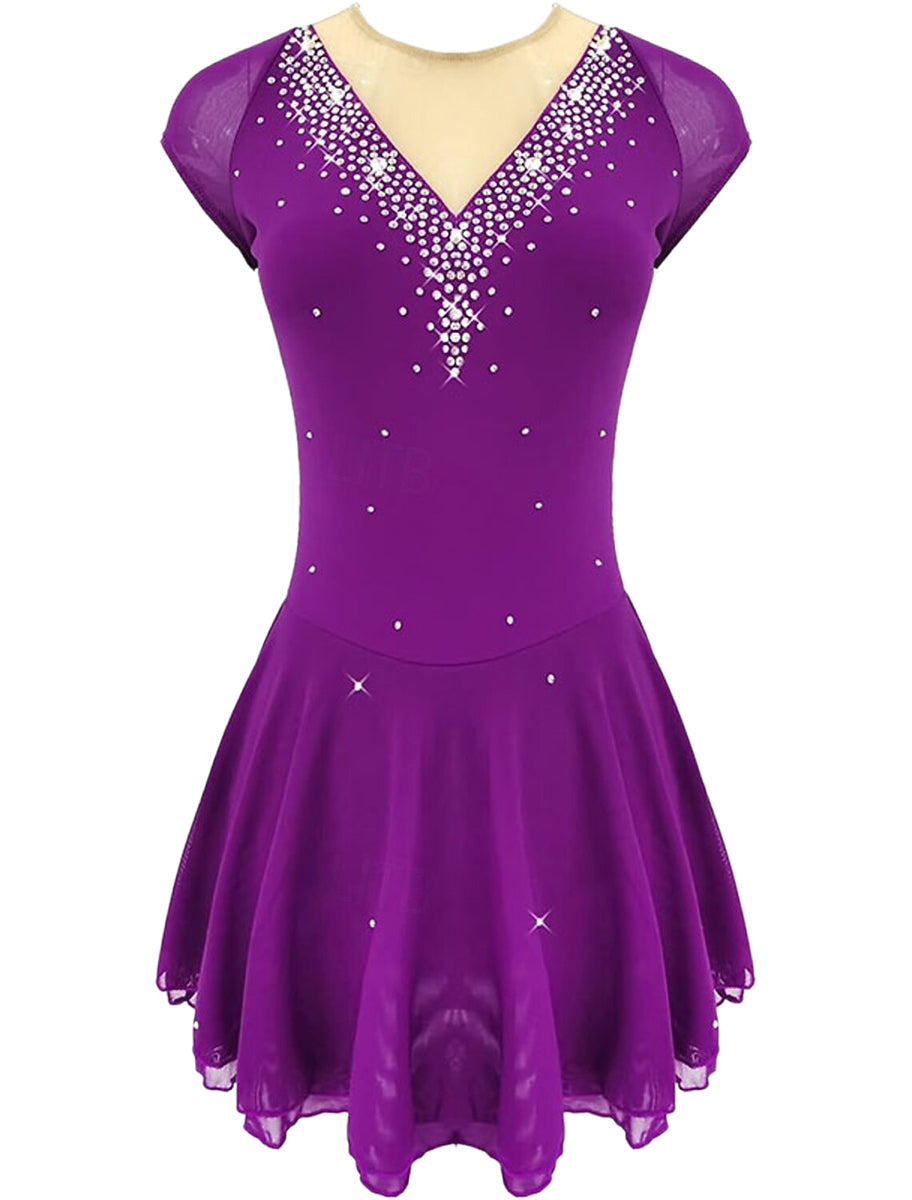 Robe D'Entraînement de Patinage Artistique à Manches Courtes pour Femmes et Filles