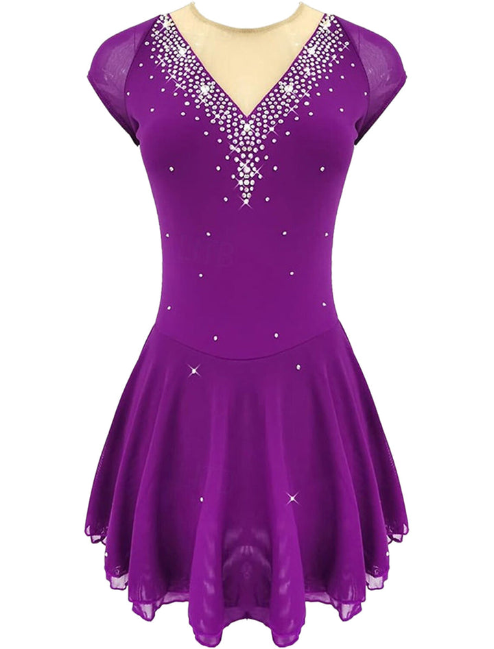 Robe D'Entraînement de Patinage Artistique à Manches Courtes pour Femmes et Filles