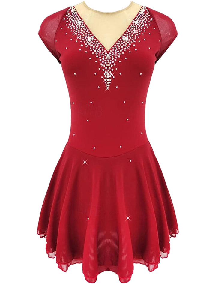 Robe D'Entraînement de Patinage Artistique à Manches Courtes pour Femmes et Filles
