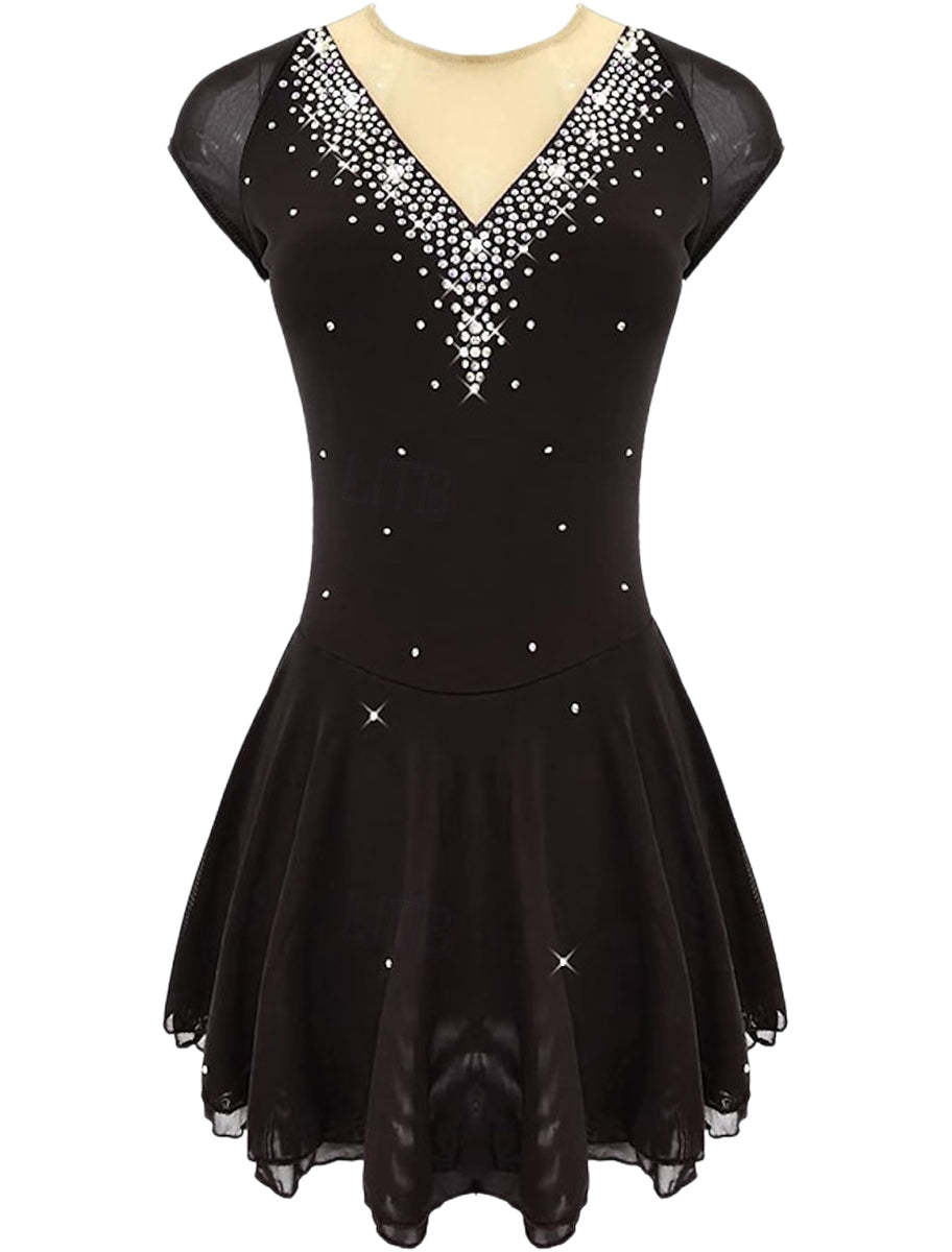 Robe D'Entraînement de Patinage Artistique à Manches Courtes pour Femmes et Filles