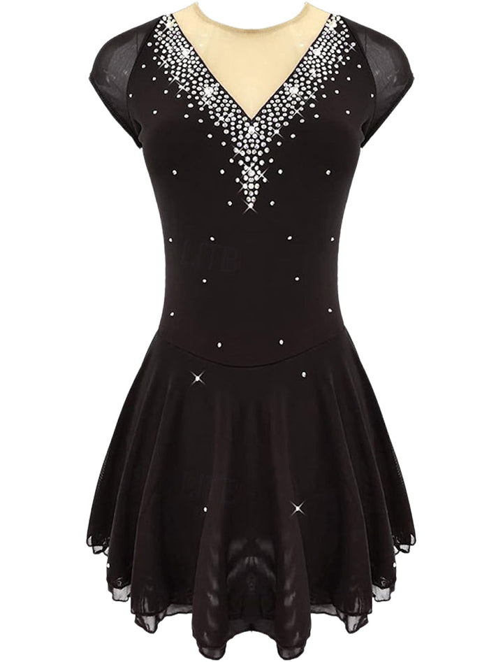 Robe D'Entraînement de Patinage Artistique à Manches Courtes pour Femmes et Filles