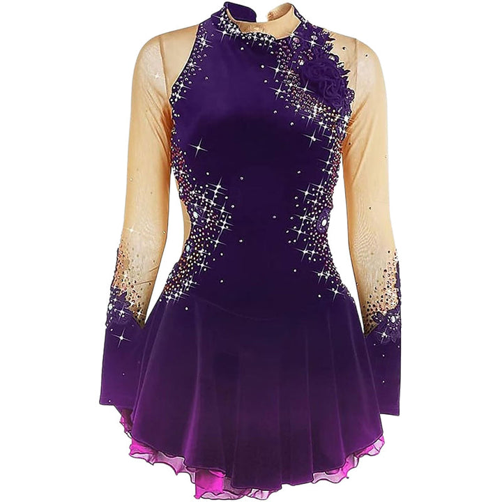Robe de Patinage Artistique Élégante à Manches Longues pour Femmes et Filles