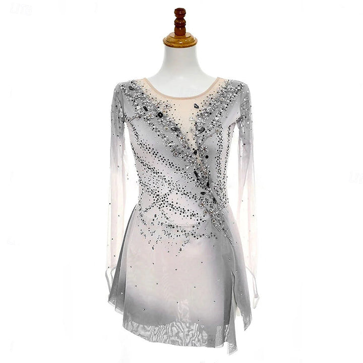 Robe D'Entraînement de Patinage Artistique à Manches Longues et Col Rond pour Femmes et Filles