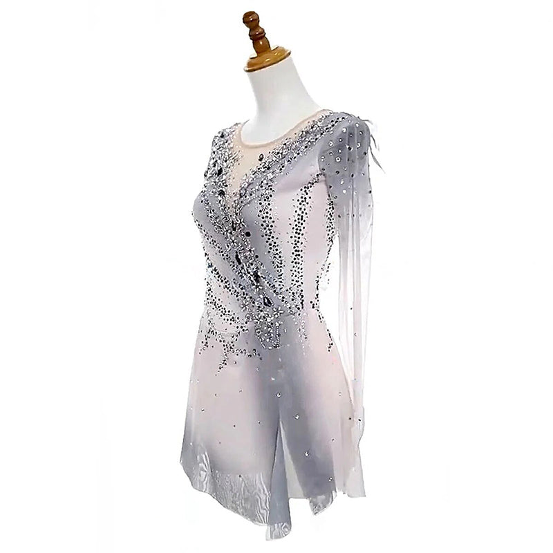 Robe D'Entraînement de Patinage Artistique à Manches Longues et Col Rond pour Femmes et Filles