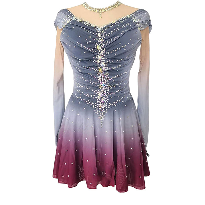 Robe D'Entraînement de Patinage Artistique Scintillante à Manches Longues pour Femmes et Filles