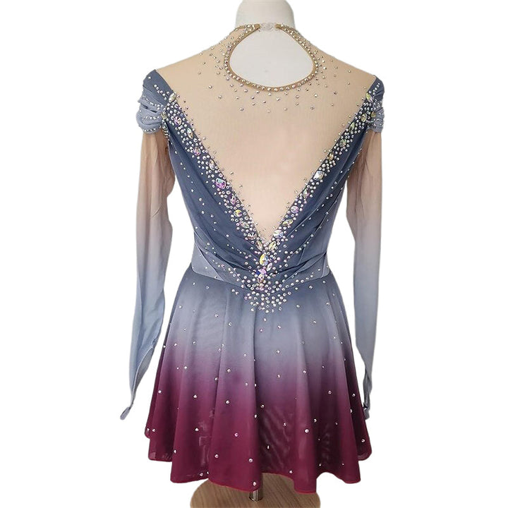Robe D'Entraînement de Patinage Artistique Scintillante à Manches Longues pour Femmes et Filles