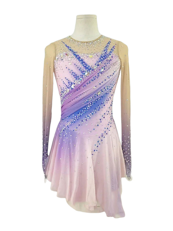 Robe D'Entraînement de Patinage Artistique Scintillante à Manches Longues pour Femmes et Filles