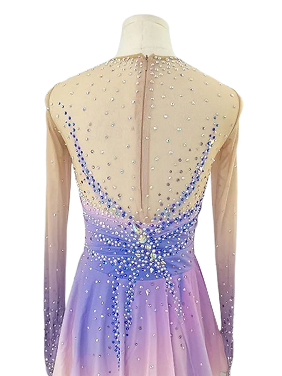 Robe D'Entraînement de Patinage Artistique Scintillante à Manches Longues pour Femmes et Filles