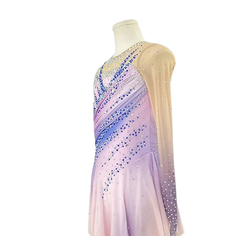 Robe D'Entraînement de Patinage Artistique Scintillante à Manches Longues pour Femmes et Filles