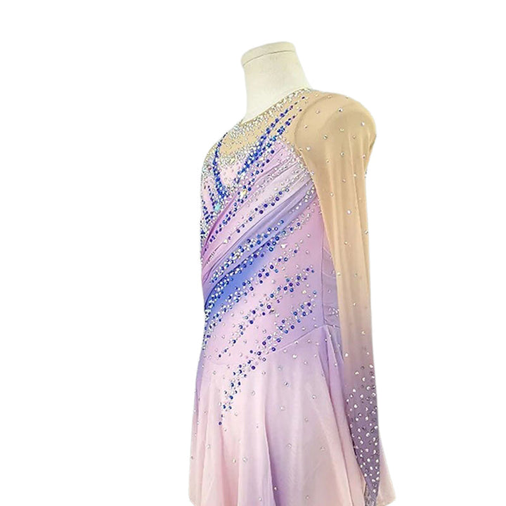 Robe D'Entraînement de Patinage Artistique Scintillante à Manches Longues pour Femmes et Filles
