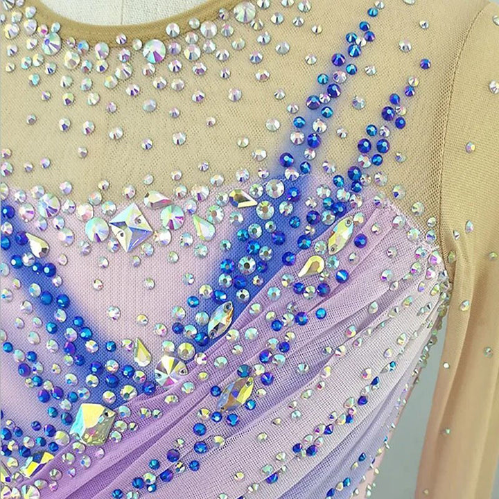Robe D'Entraînement de Patinage Artistique Scintillante à Manches Longues pour Femmes et Filles