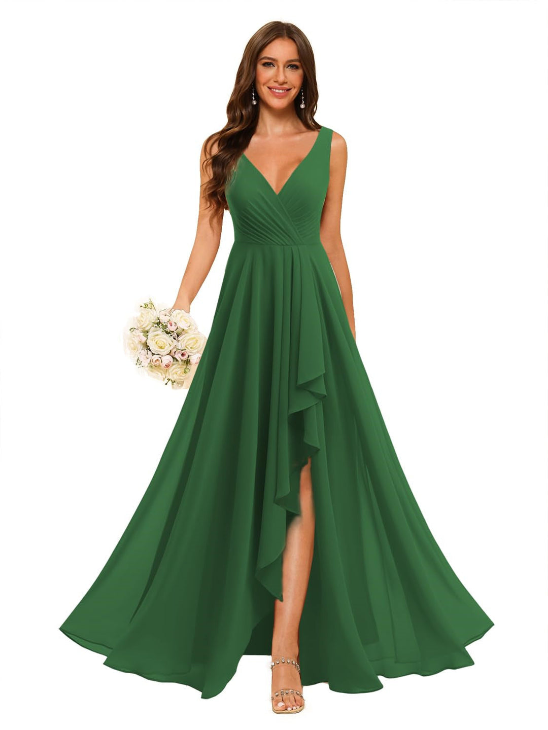 Ligne A/Princesse  Col en V Sans Manches Floor Length  Robes de Demoiselle d'Honneur Mousseline avec Slit Les Poches