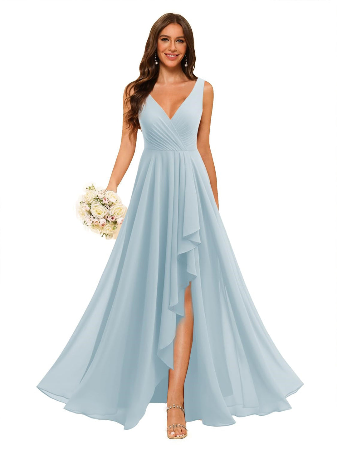 Ligne A/Princesse  Col en V Sans Manches Floor Length  Robes de Demoiselle d'Honneur Mousseline avec Slit Les Poches