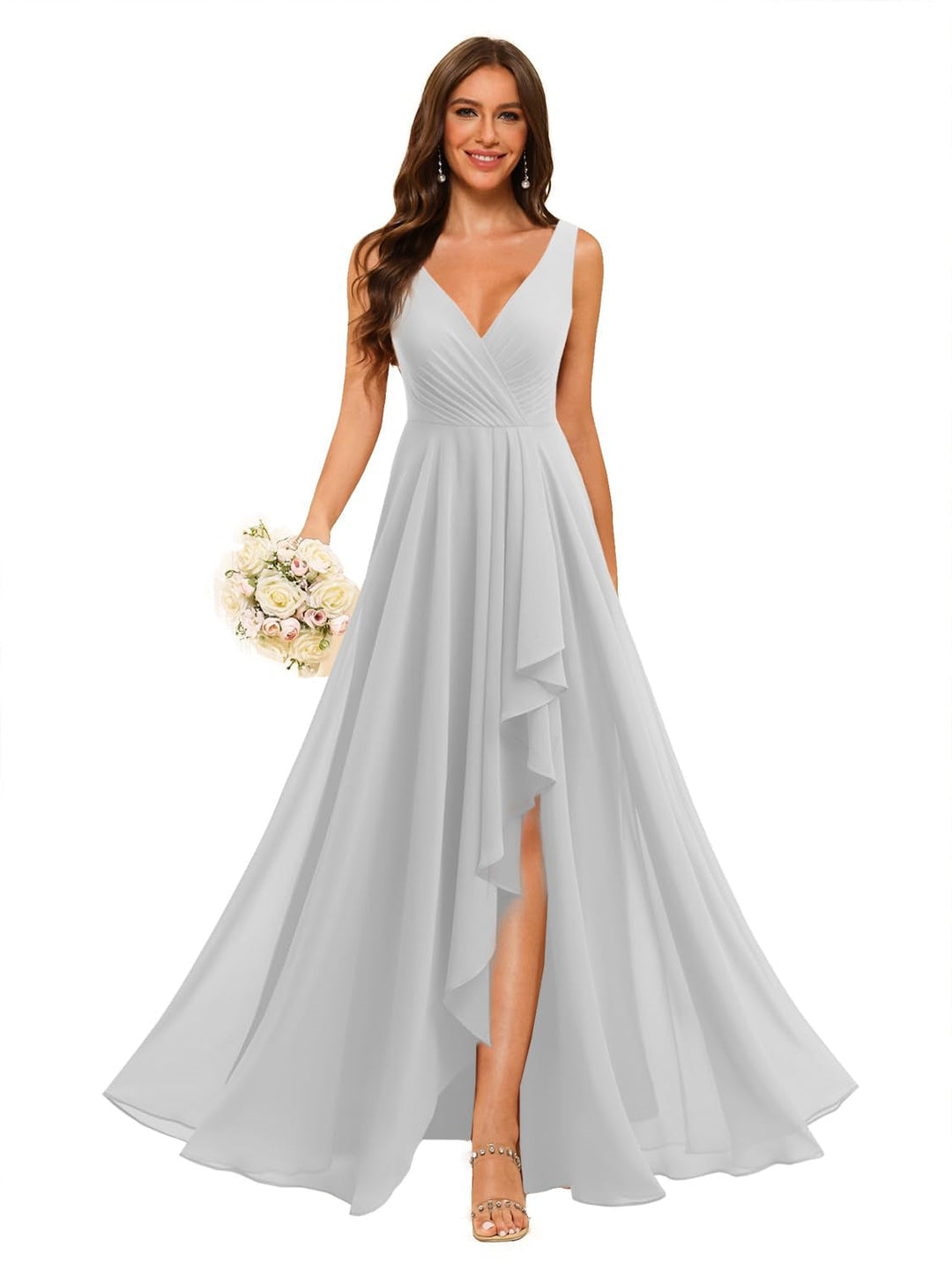 Ligne A/Princesse  Col en V Sans Manches Floor Length  Robes de Demoiselle d'Honneur Mousseline avec Slit Les Poches
