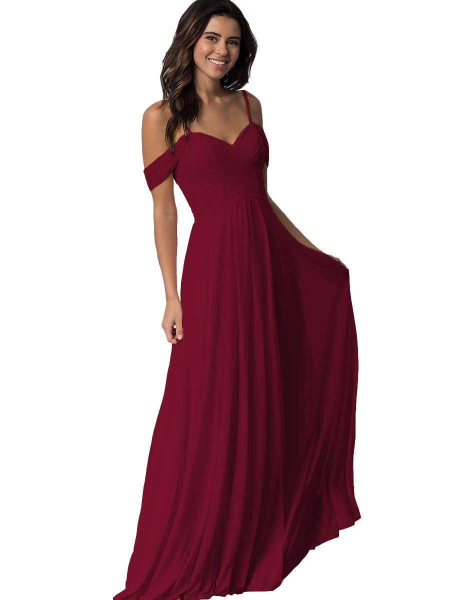 Ligne A/Princesse Chérie Off Shoulder Sans Manches Floor Length Robes de Demoiselle d'Honneur avec Poches Mousseline