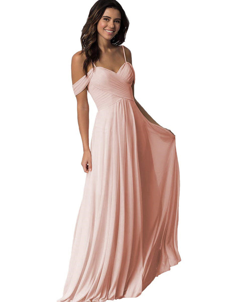 Ligne A/Princesse Chérie Off Shoulder Sans Manches Floor Length Robes de Demoiselle d'Honneur avec Poches Mousseline