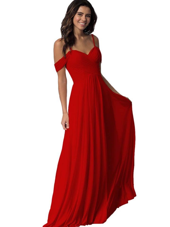 Ligne A/Princesse Chérie Off Shoulder Sans Manches Floor Length Robes de Demoiselle d'Honneur avec Poches Mousseline